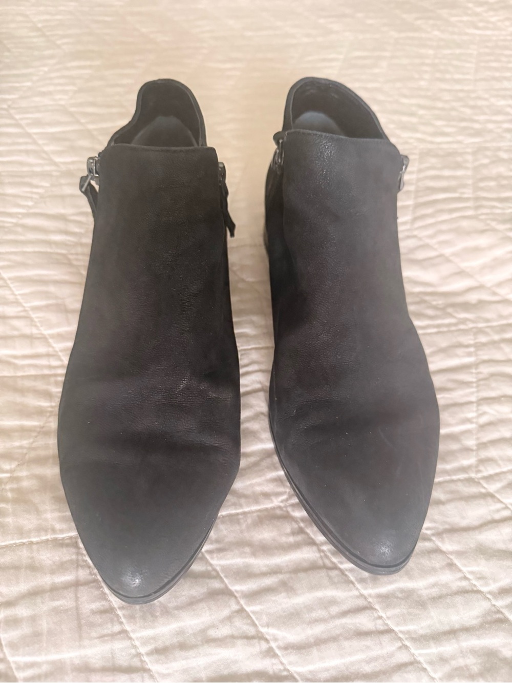 Franco Sarto Black Pointed Toe Ankle Booties with Side Zip